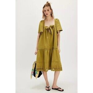 Free People Baldwin Midi Dress Lace Tiered Eyelet Embroidered Cutout S 282882